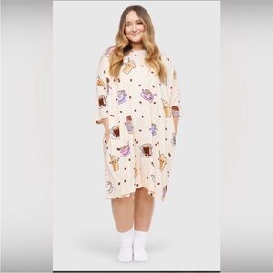 Cream Coffee Print Women's Pajama Dress